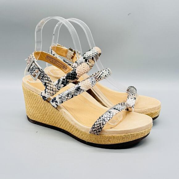 Vionic Sandal Womens 7 Beige Snake Print Kora Raffia Boa Espadrille Wedge Shoes - Picture 2 of 13